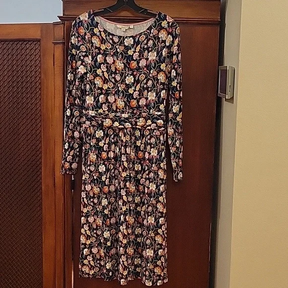 BODEN | Abigail Long Sleeve Navy Jersey Midi Dress Floral Print Pockets - 8 Long - Picture 2 of 11
